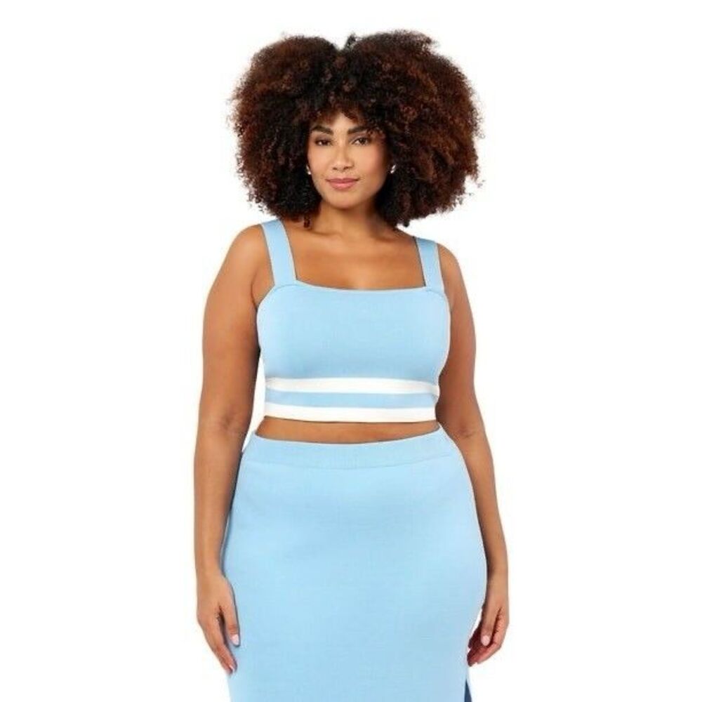 NWT Edited by Remi Bader Cropped Knit Tank Top Light Blue/White - Size XL